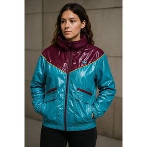 Adidas Women's Track Jacket Full Zip‎ Teal Purple Windbreaker Bomber